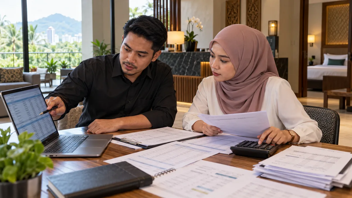 Hotel revenue and accounting staff matching OTA statement rows to reservation records