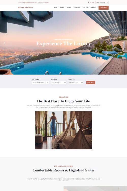 Hotel Nirvana website template preview