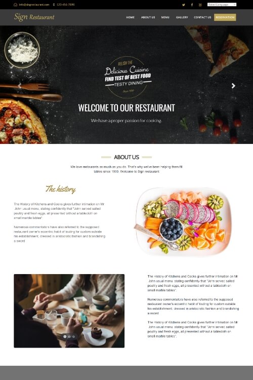 Sign Restaurant website template preview